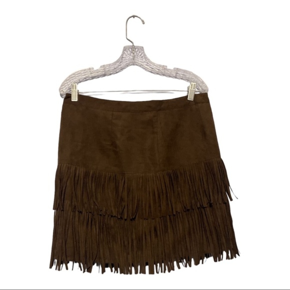 Brown fringe mini skirt